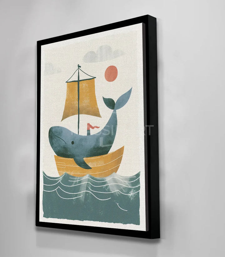 Encadrement noir — Tableau Whale Ride prêt à accrocher salon moderne Massinart
