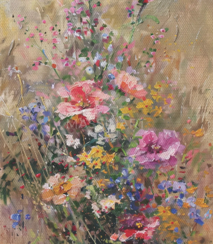 Composition verticale fleurs jardin impressionniste art mural Massinart