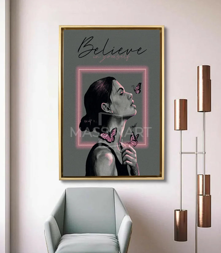 Tableau Belief mis en situation salon moderne mur gris decoration Massinart