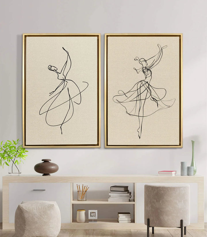 Tableau Ethereal Dance diptyque salon moderne — mise en situation décoration intérieur Massinart