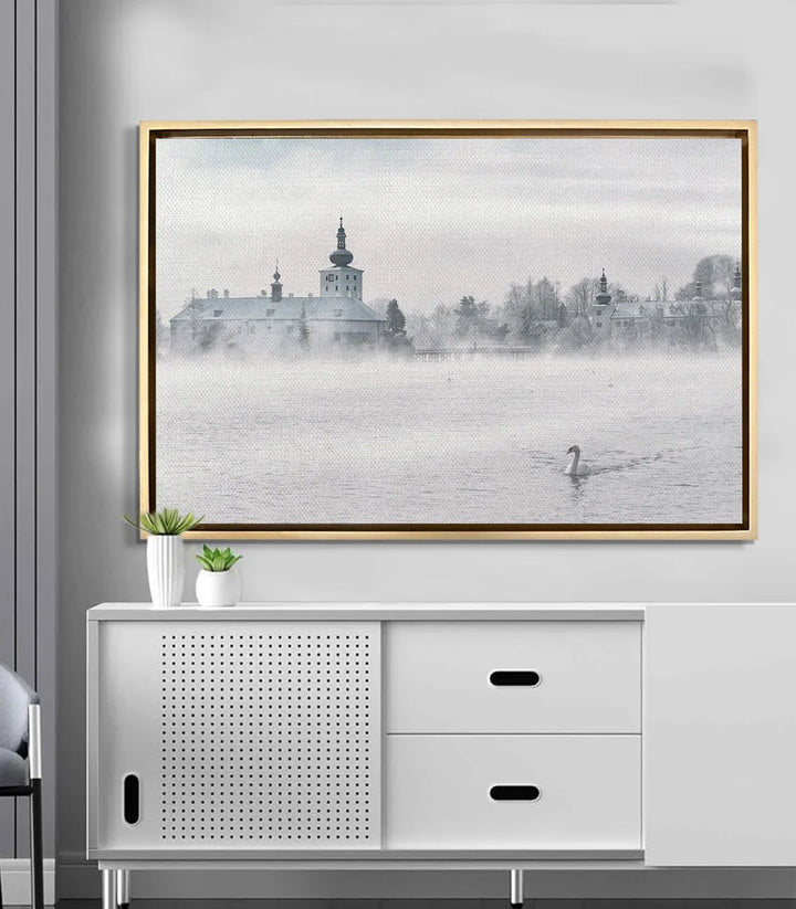 Tableau Winter Landscape mise en situation décoration salon moderne Massinart