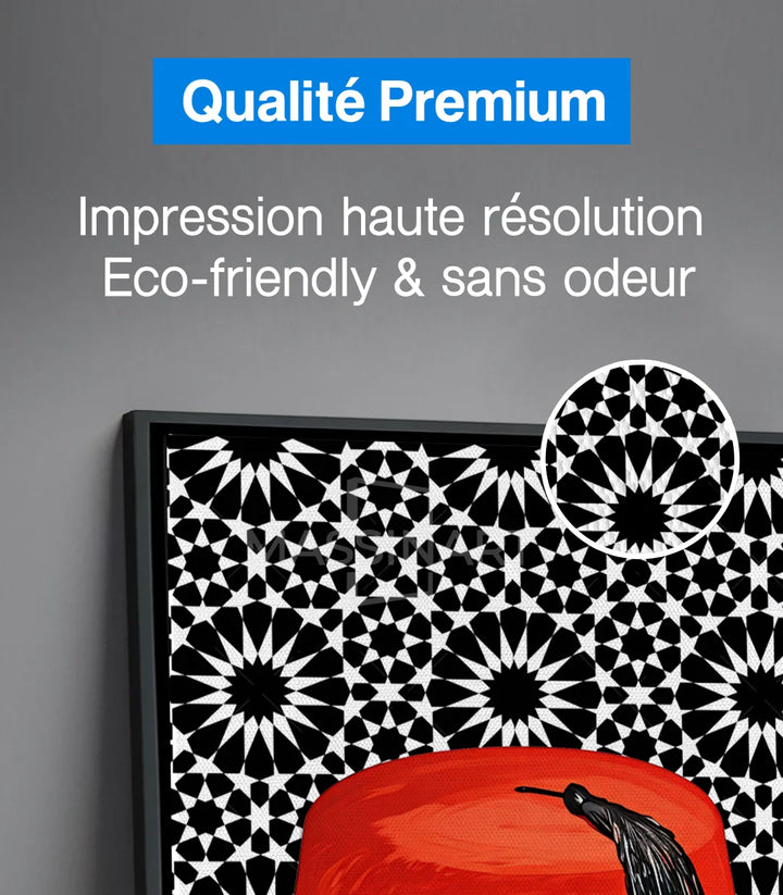 Tableau Moroccan Elegance — détail tarbouch rouge fond islamique Massinart