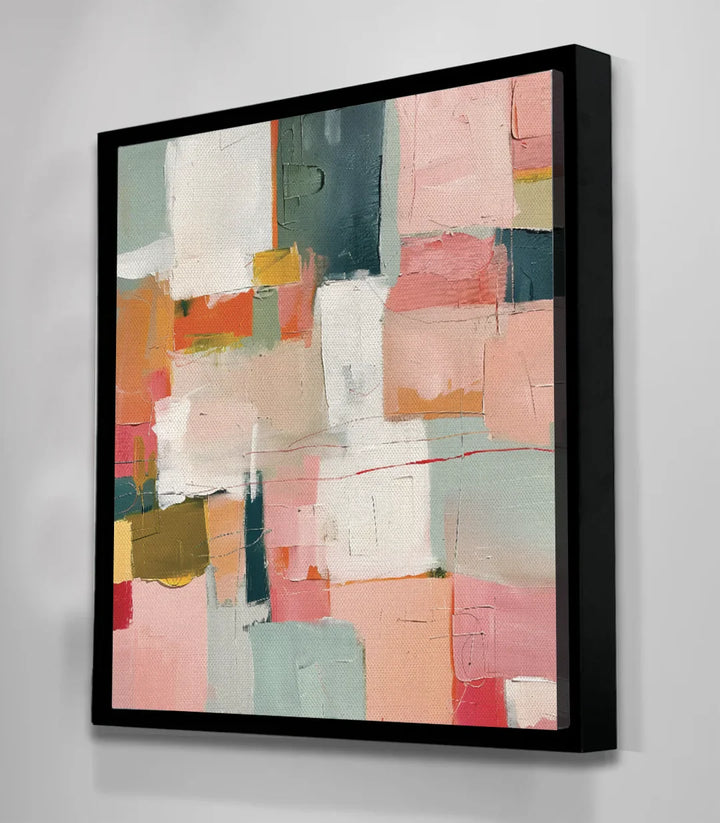 Harmonie couleurs Convergence tableau géométrique rose blanc orange Massinart