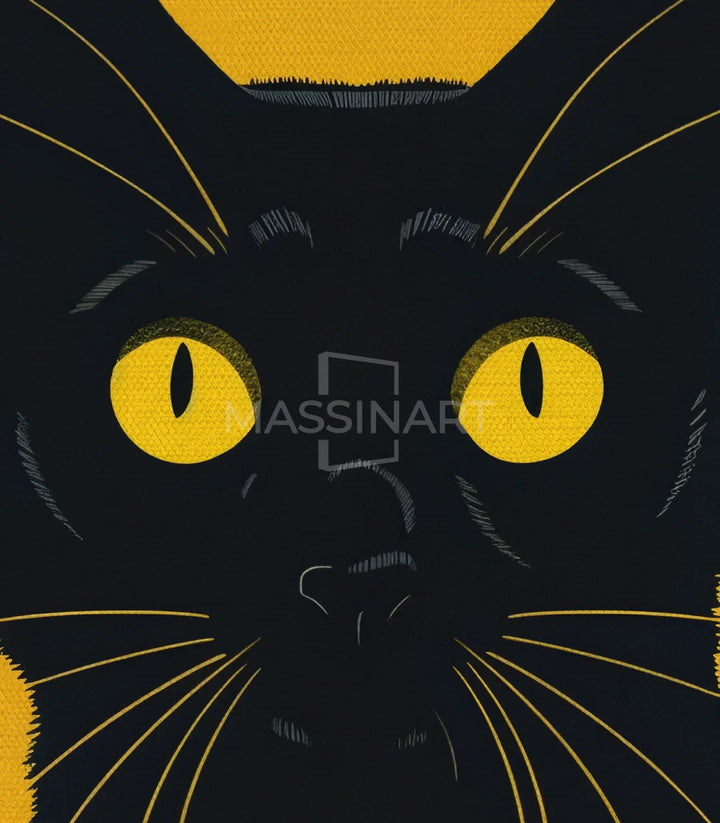 Détail graphique tableau chat noir yeux jaunes doré — Massinart