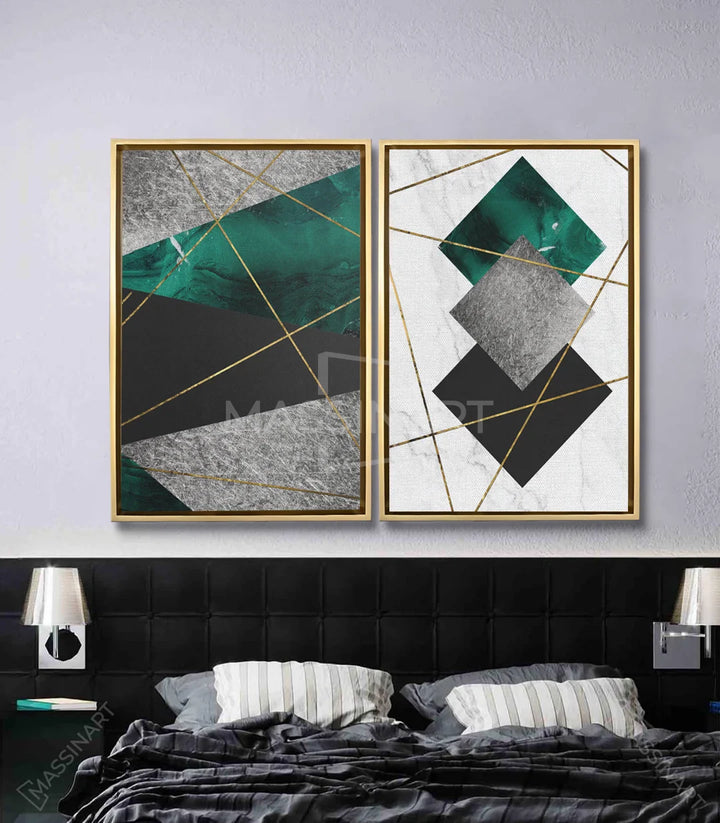 Tableau formes géométriques marbre noir blanc turquoise Massinart