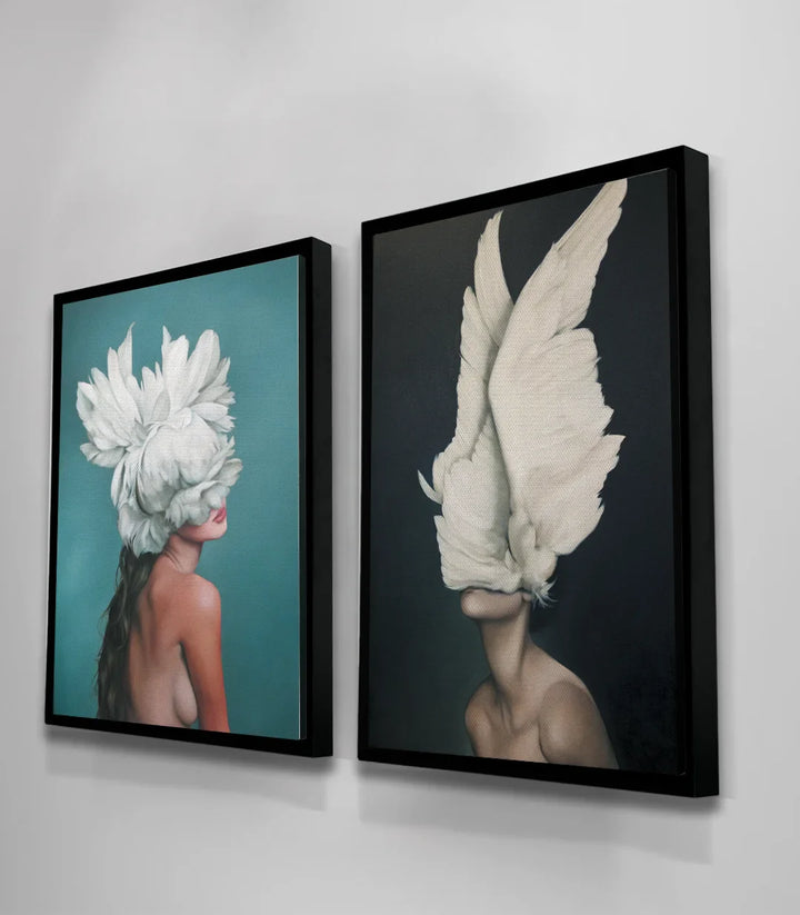 Tableau Pursuit of Daydreams - Ensemble diptyque mur blanc Massinart