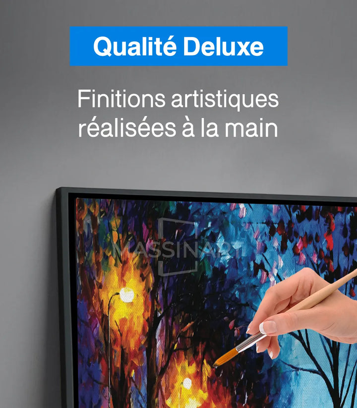 Détail peinture Tableau Balade Nocturne — textures expressionnistes bleu jaune Massinart
