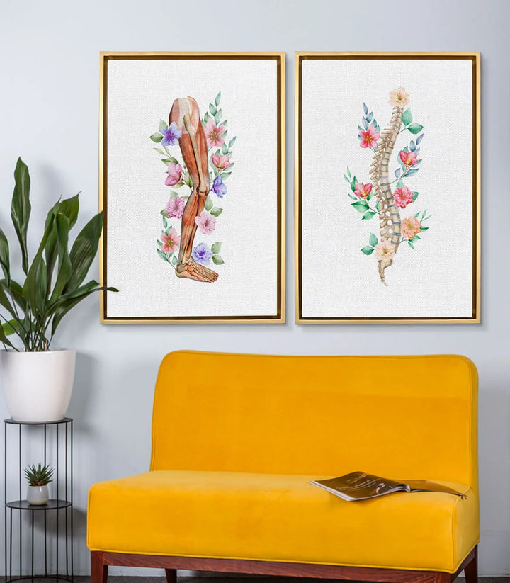 Tableau Anatomie Florale droit — colonne vertébrale fleurie avec roses et feuillages Massinart