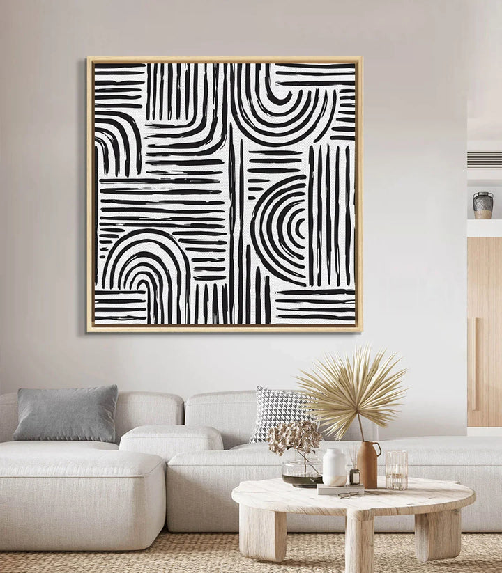 Décoration intérieur contemporain — Tableau Monochrome Flow lignes géométriques minimaliste — Massinart