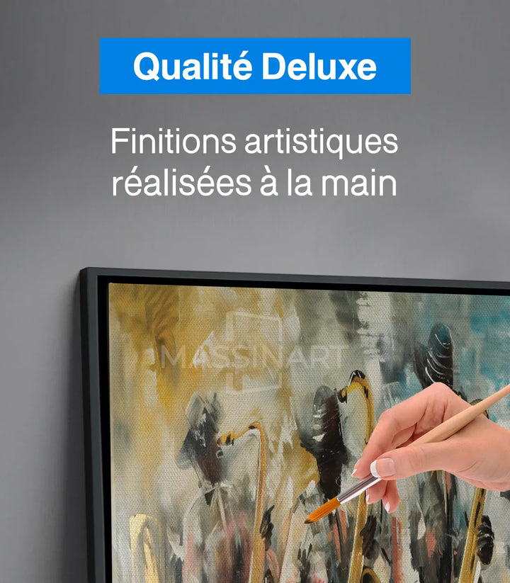 Ambiance séjour contemporain — Tableau All about Jazz Massinart avec décoration minimaliste
