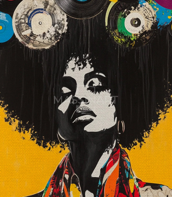 Tableau Melody and Soul Massinart — cadre noir mur bleu, décoration salon moderne musique et art