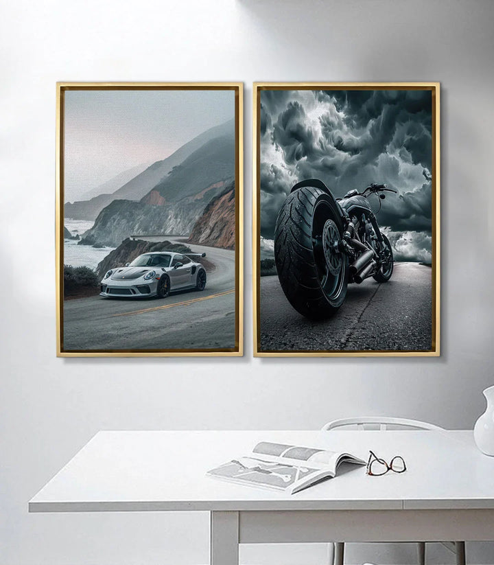 Tableau moto noire ciel orageux Storm Ride Massinart
