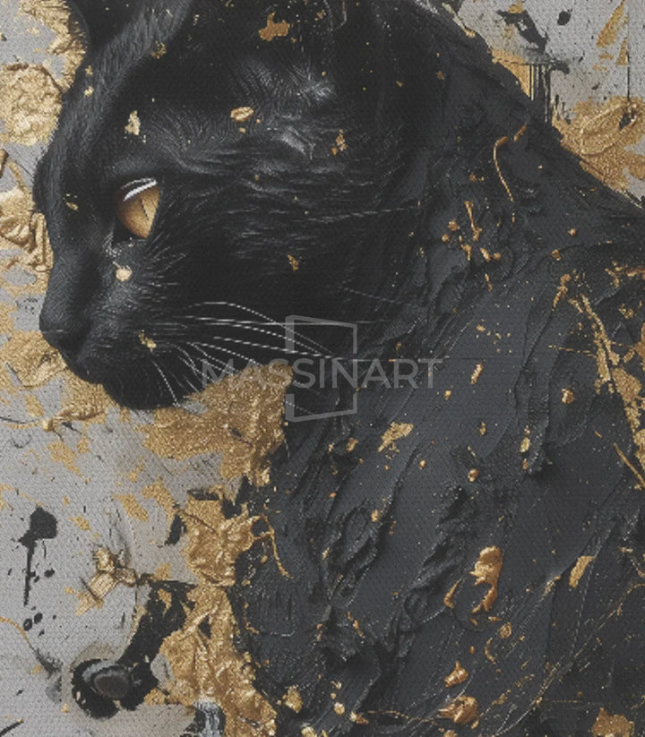Tableau animalier chat noir vertical — ambiance salon Massinart