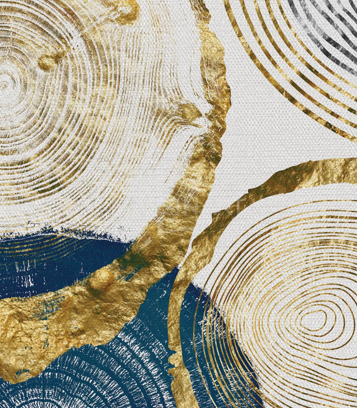 Tableau Wooden Stump encadrement noir — composition tranches bois bleu doré Massinart