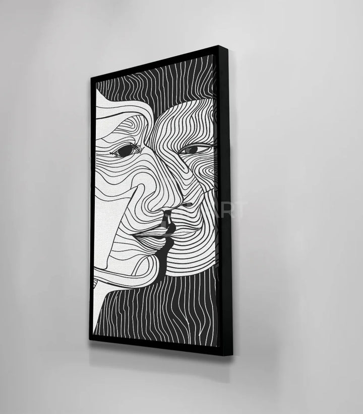 Tableau bond visage abstrait noir blanc Massinart — décoration intérieur couloir