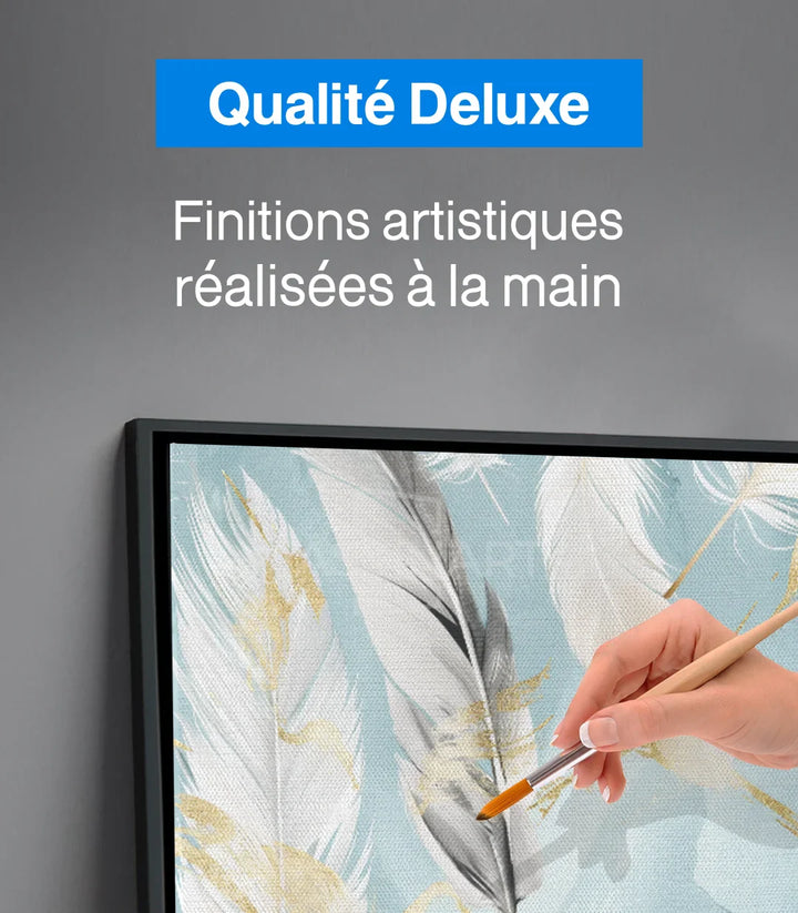 Tableau Softness plumes dorées palette douce chambre à coucher Massinart