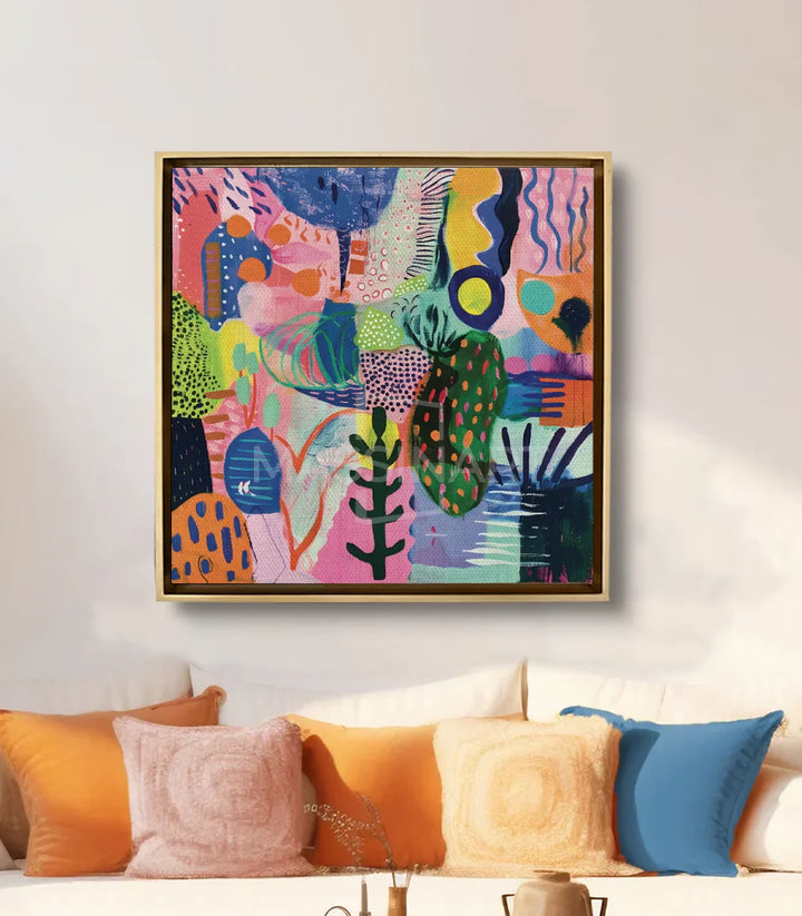 Tableau Sylvan Muse mise en situation salon moderne, décoration murale colorée — Massinart