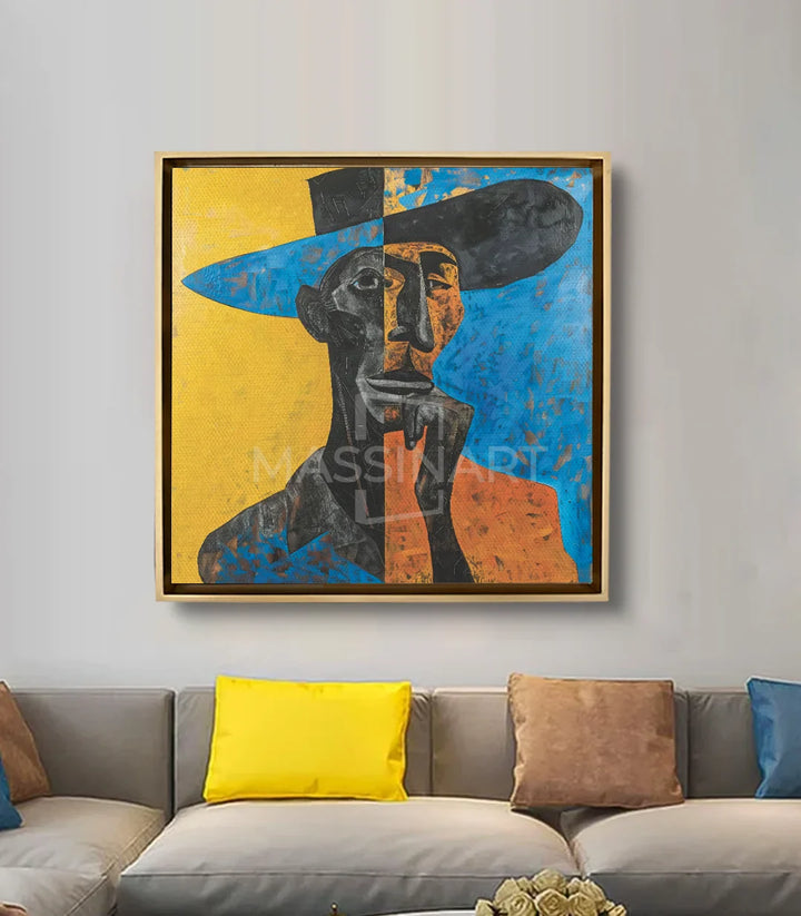 Tableau portrait cubiste Perhaps Massinart — mise en situation salon moderne décoration murale