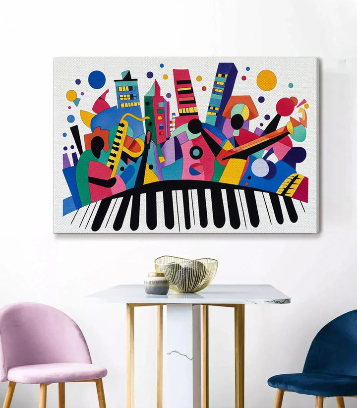 Harmonic Palette mis en scène salon contemporain — décoration murale musicale — Massinart