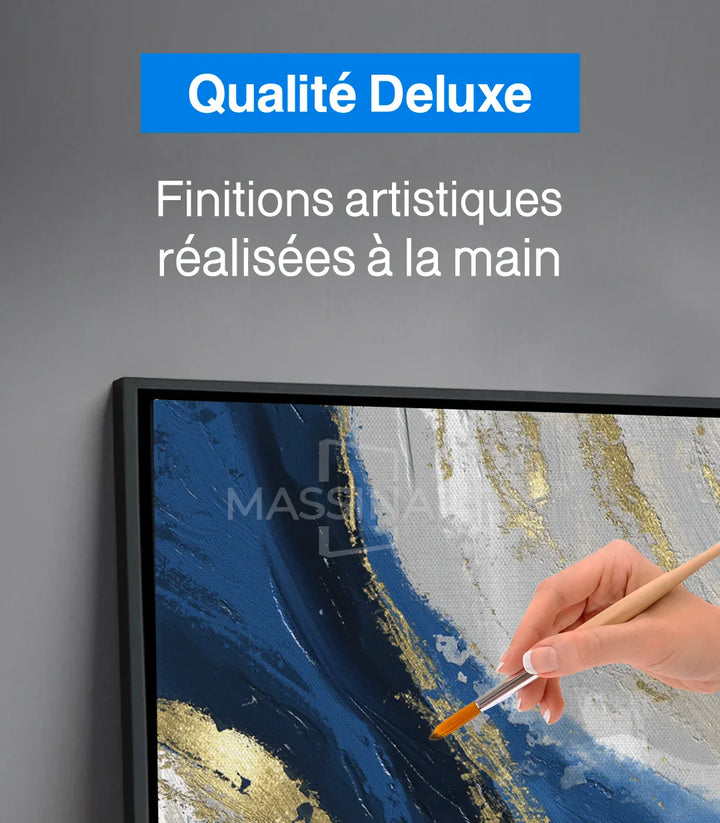 Mise en situation salon moderne avec diptyque Oceans au-dessus du canapé gris