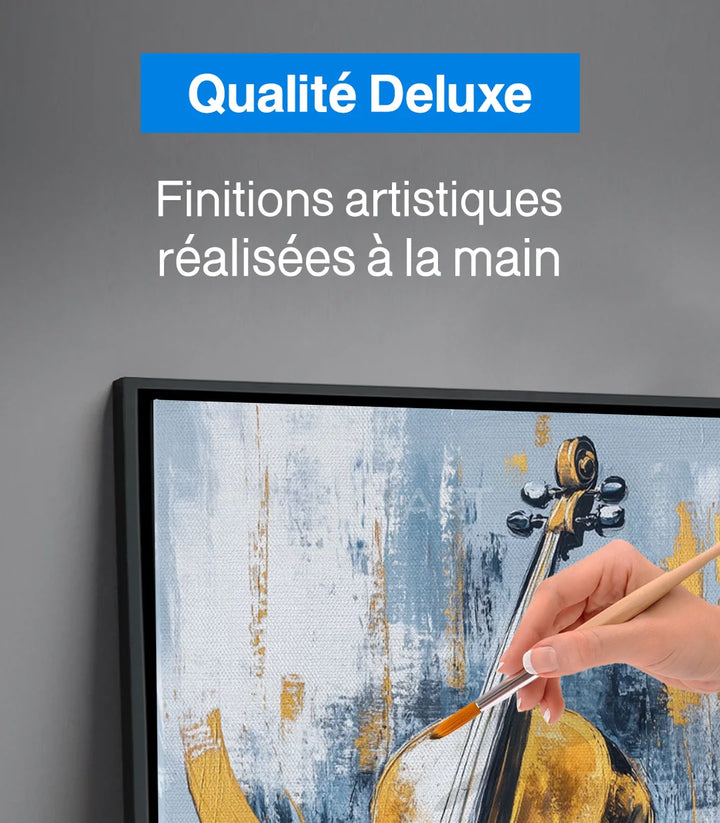 Tableau Cello Massinart — mise en situation salon moderne cadre noir