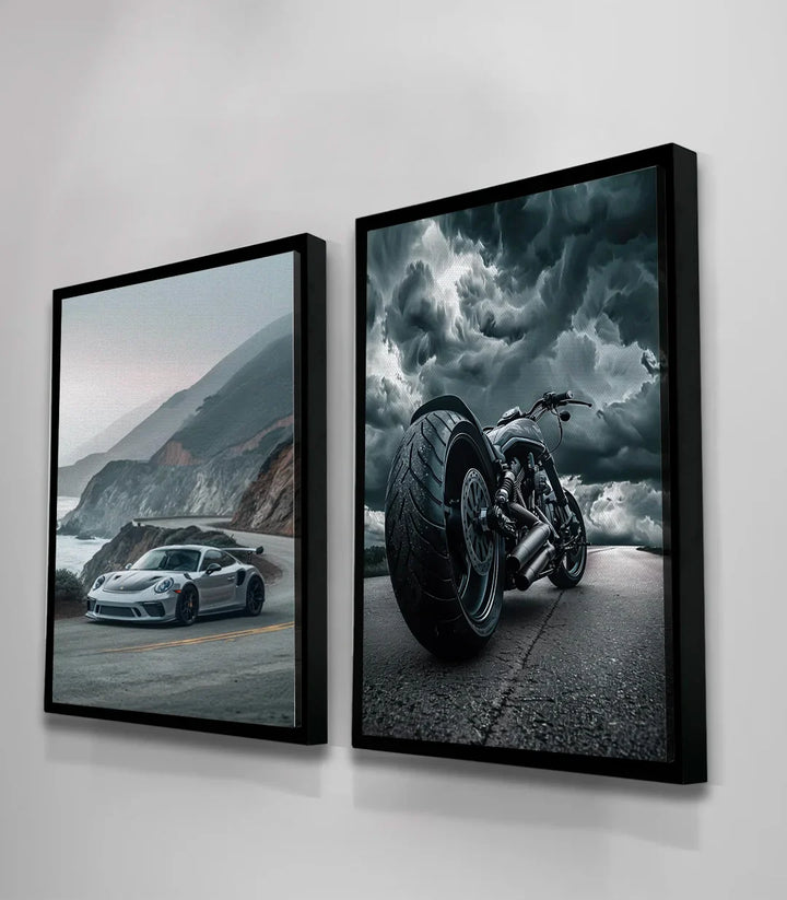Tableaux encadrés noir sport automobile moto Massinart