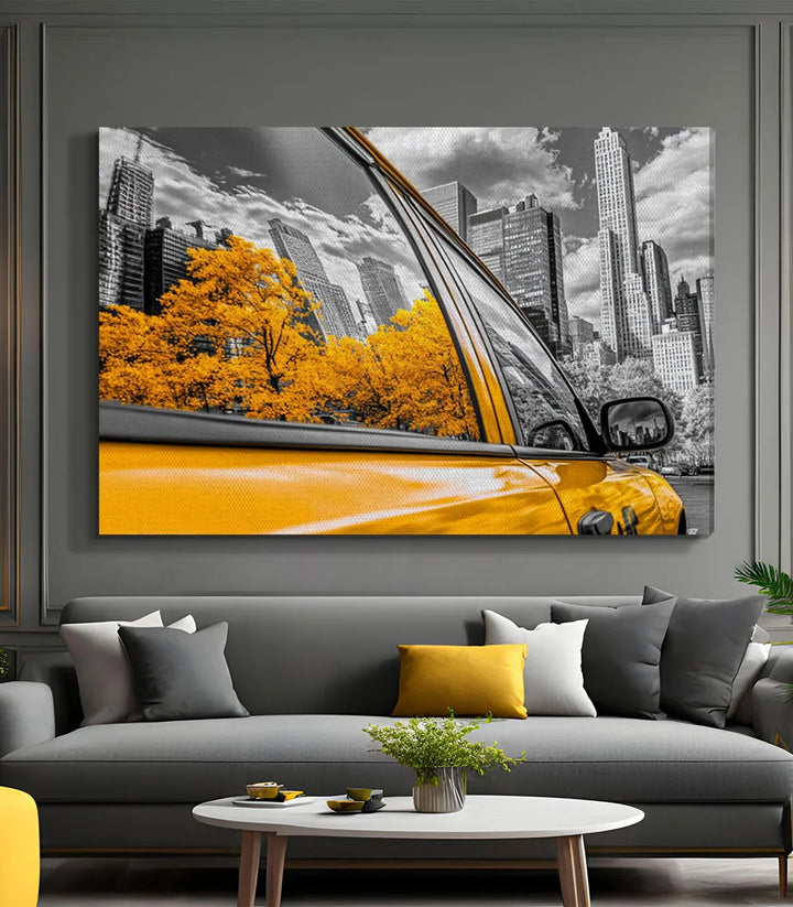 Décoration salon taxi jaune skyline New York Massinart