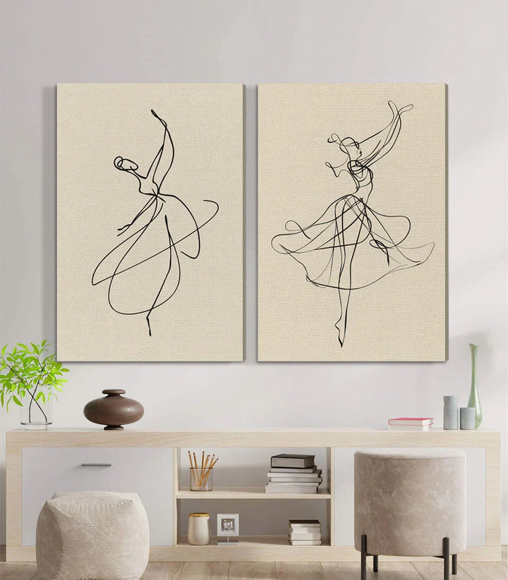 Tableau Ethereal Dance diptyque salon moderne — mise en situation décoration intérieur Massinart