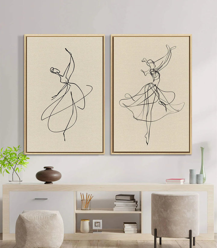 Tableau Ethereal Dance diptyque salon moderne — mise en situation décoration intérieur Massinart
