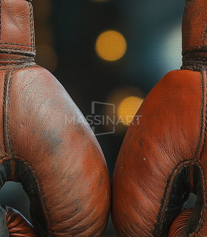 Tableau gants de boxe Massinart — mise en situation salon moderne