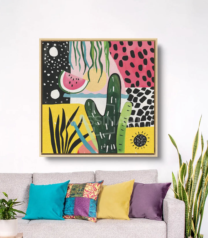 Décoration intérieur salon avec tableau géométrique cactus Massinart