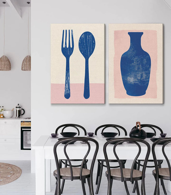 Tableau Elegant Essentials droite — vase bleu épuré sur fond rose poudré, style contemporain Massinart