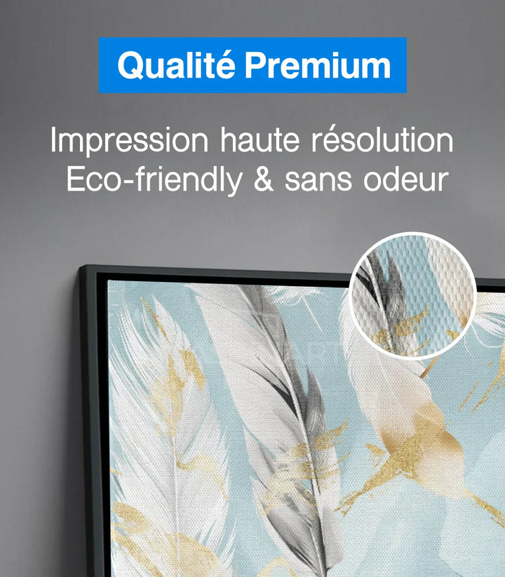 Tableau Softness plumes dorées style minimaliste décor mur blanc Massinart