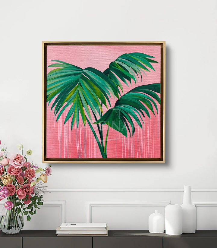 Mise en situation salon moderne Tableau Soft Fronds Massinart
