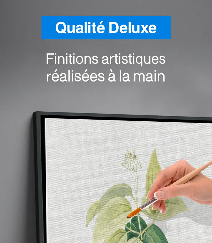 Mise en situation salon Floral Tendrils Massinart — tableau cadre noir