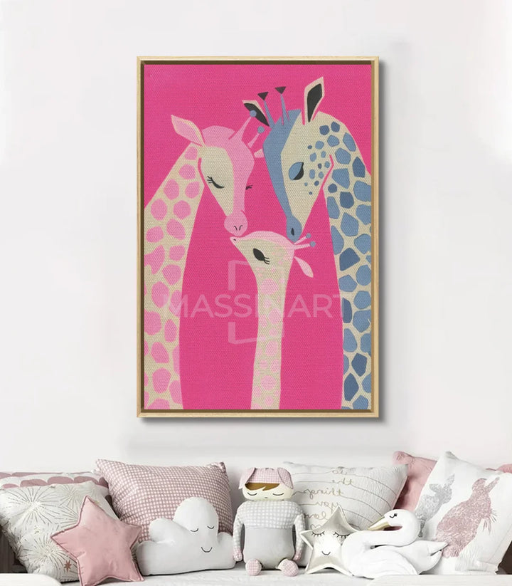 Décoration intérieur Little Giraffe Massinart au-dessus canapé blanc rose