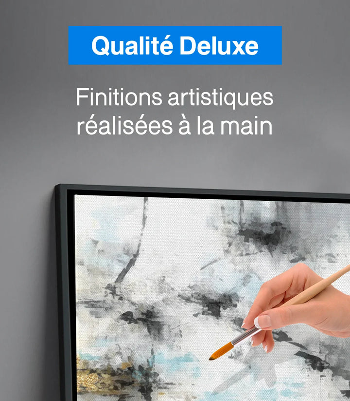 Mise en situation chambre à coucher avec diptyque abstrait bleu doré - Massinart