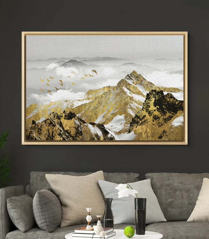 Décoration intérieur gris et doré, Golden Mountain Landscape Massinart