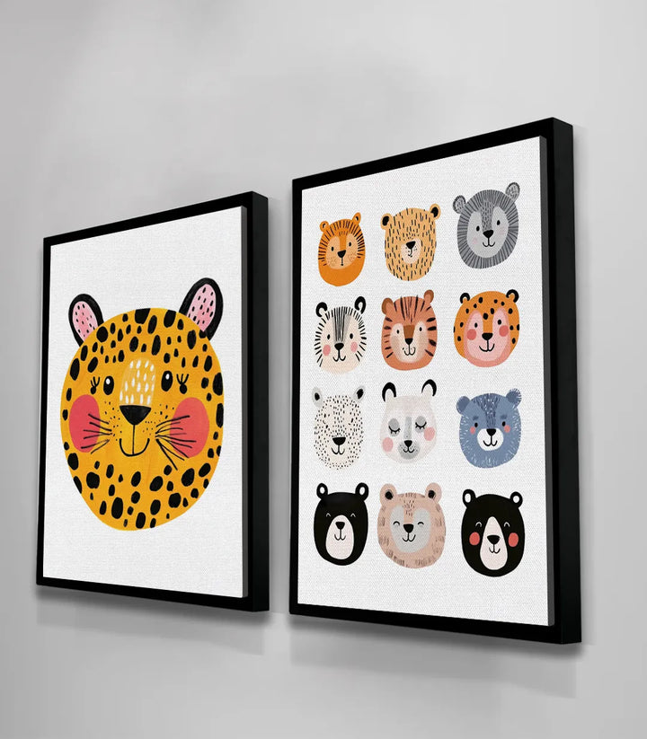 Tableau Furry Faces ambiance décoration murale — diptyque noir cadre chambre garçon moderne