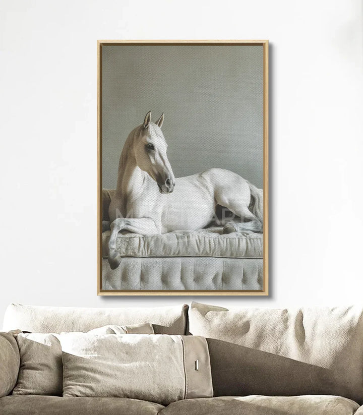 Tableau cheval blanc décoration intérieur séjour — Massinart
