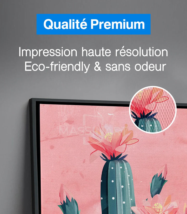 Composition botanique Blooming Cactus Massinart fleurs roses illustration