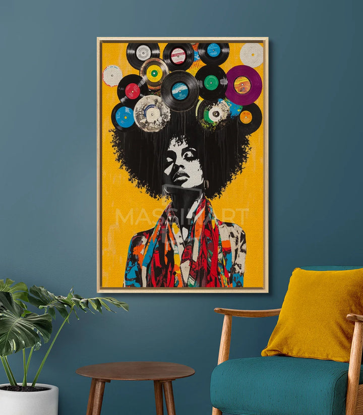 Tableau Melody and Soul Massinart — décoration intérieur contemporain, fauteuil jaune moutarde, ambiance salon design