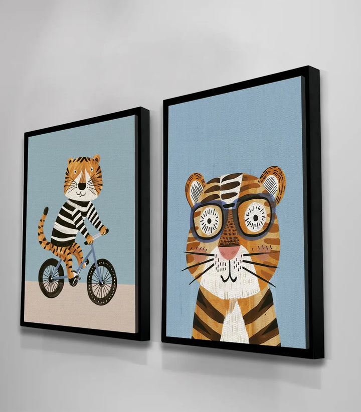 Diptyque cadre noir Tiger Ride — mise en situation salon enfant Massinart