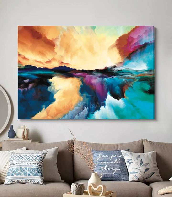 Explosion Art cadre noir horizontal paysage abstrait vibrant — décoration Massinart