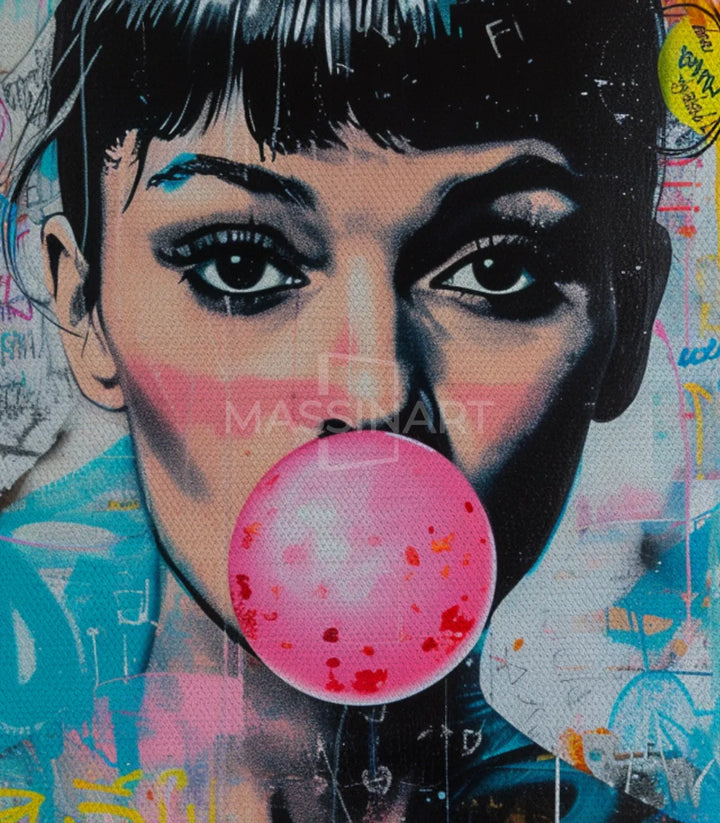Tableau Bubble Icons diptyque — couleurs vives bleu jaune rose fond urbain portraits Massinart
