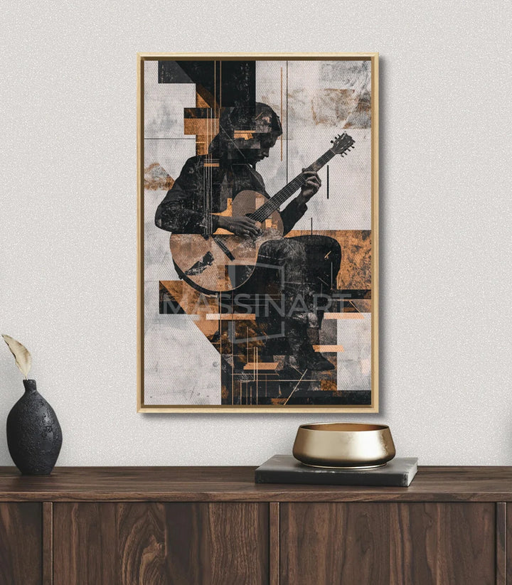 Tableau Rhythmic Hands Massinart — détail silhouette guitare contemporain