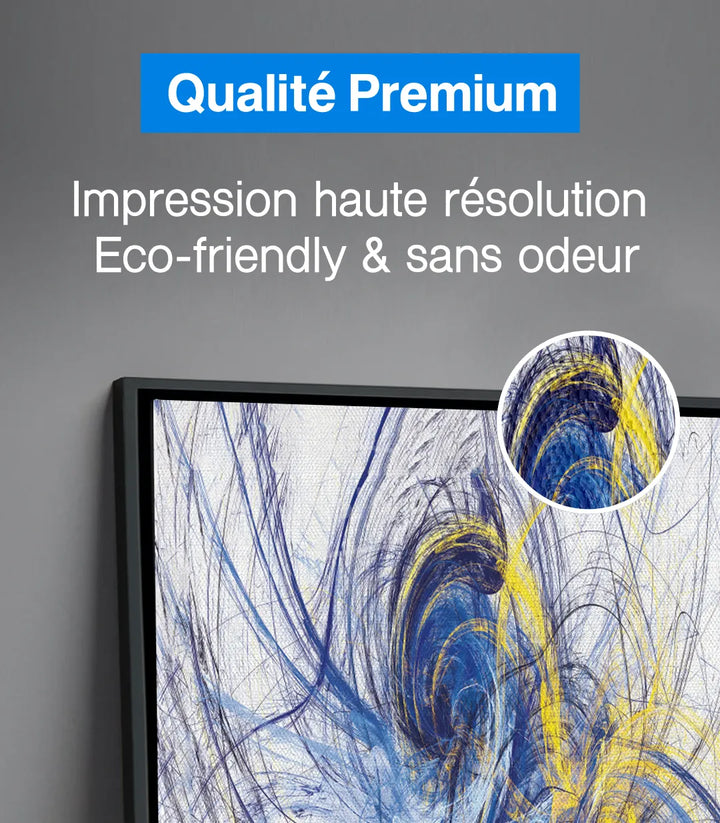 Tableau Fractal Motion harmonie couleur bleu jaune salon Massinart