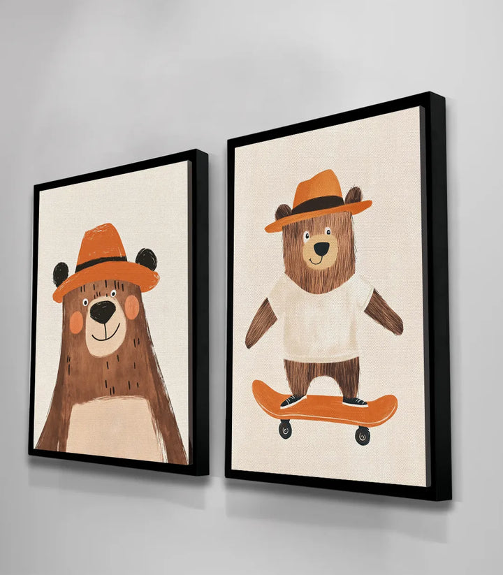 Détail illustration ours skateboard tableau jeunesse Massinart