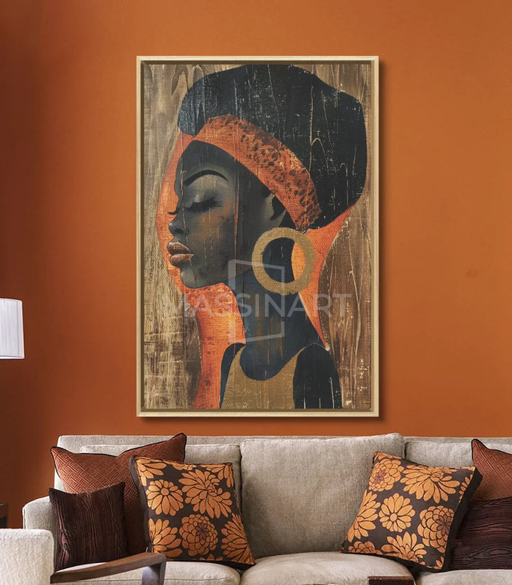 Décoration intérieur canapé beige tableau femme Massinart