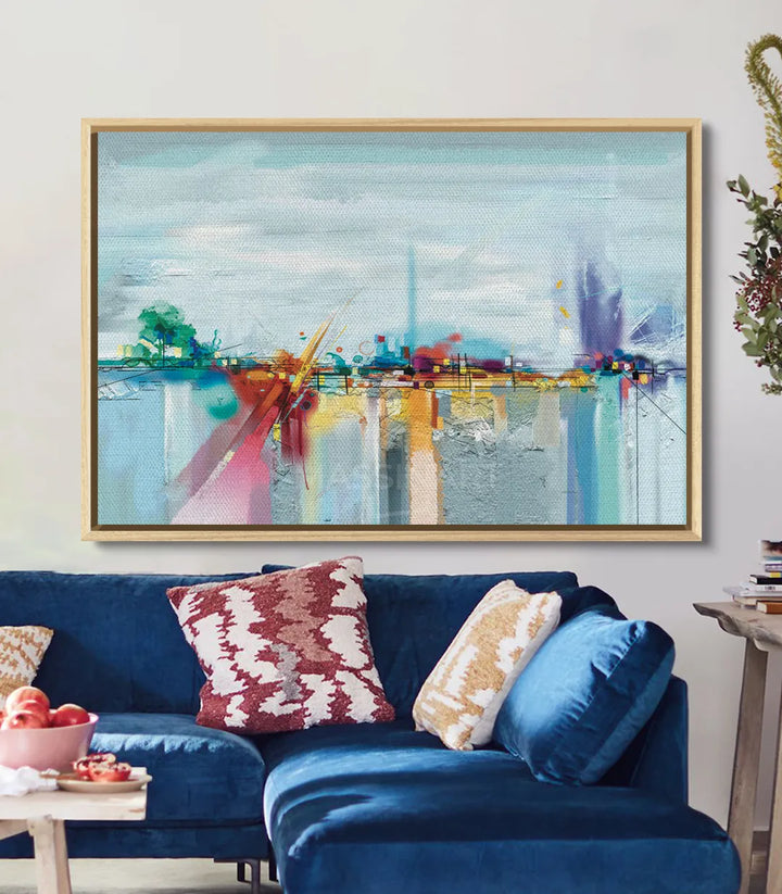 Décoration intérieur salon, tableau horizontal coloré avec horizon et reflets Massinart
